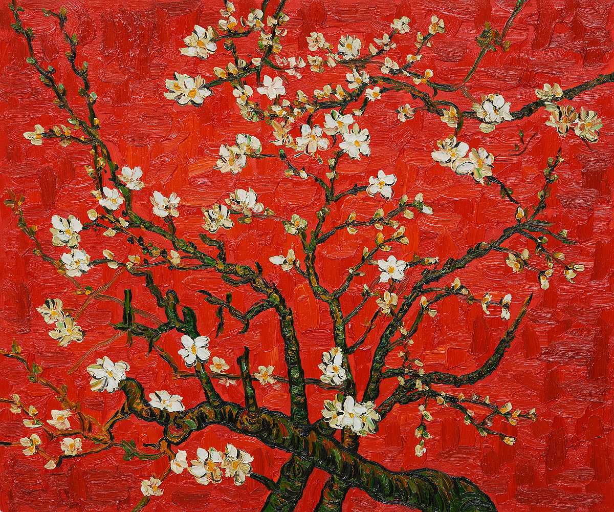 Branches Of An Almond Tree In Blossom Interpretation in Red - Van Gogh Painting On Canvas